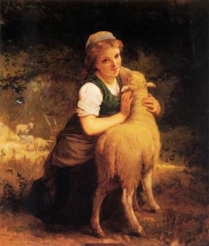 Emile Munier : Young Girl with Lamb